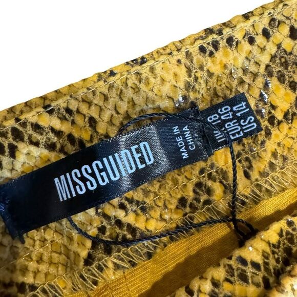 MISSGUIDED Yellow Snake Python Animal Printed Faux Leather High Waist Pants - Picture 5 of 7